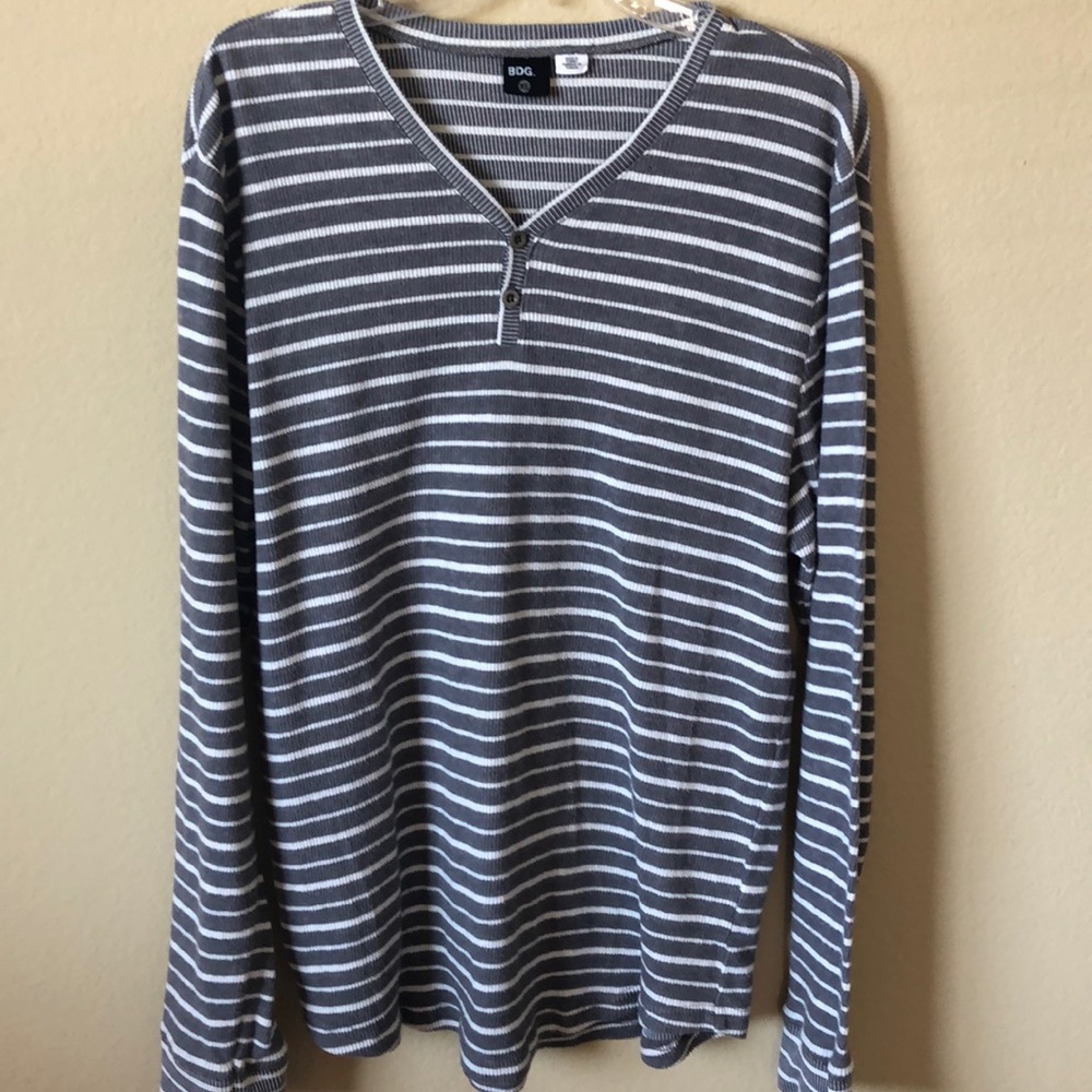 BDG. Men’s Unisex Striped Gray & White Soft Long Sleeve Sweater - Size XL